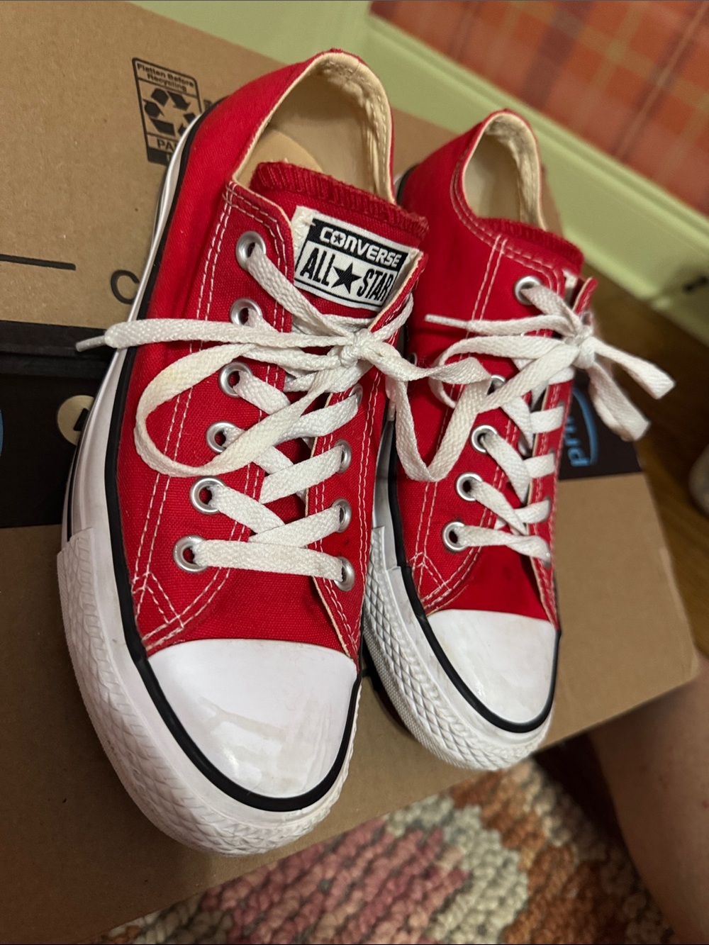 Converse Red Low Top Adult Sneakers with White Accents